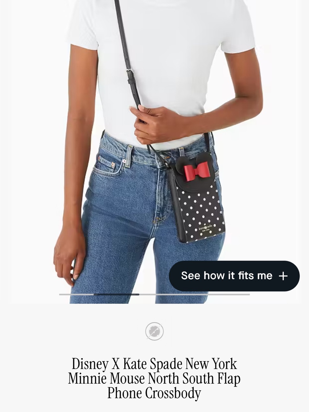 Kate Spade Disney Minnie Mouse Phone Crossbody Bag Black White Polka Dot NEW